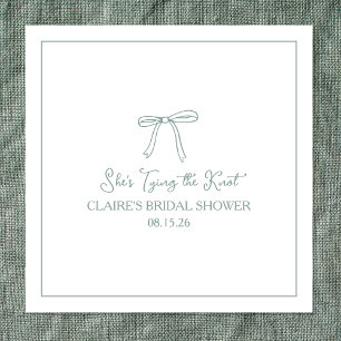 "Tying the Knot" Cute Sage Green Bow Bridal Shower Napkins
