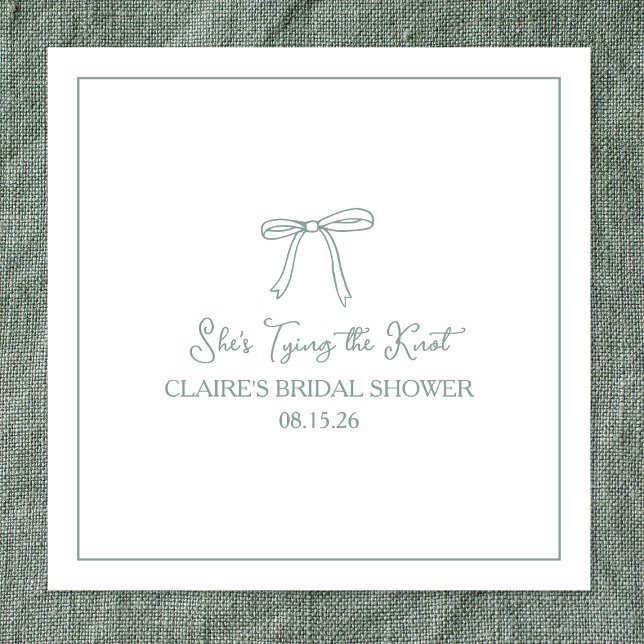 "Tying the Knot" Cute Sage Green Bow Bridal Shower Napkins (Creator Uploaded)