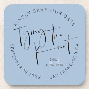 Tying The Knot Dusty Blue Keepsake Save The Date Beverage Coaster