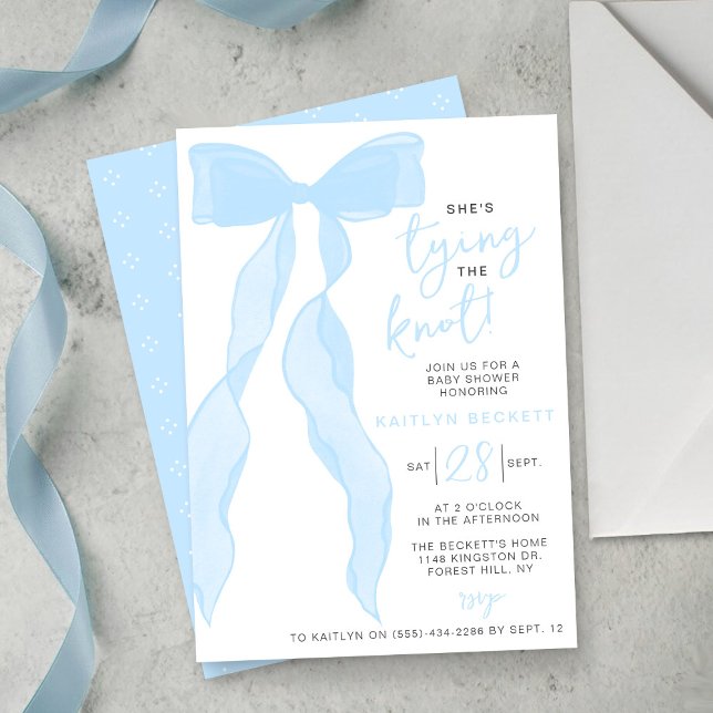 Tying The Knot Elegant Blue Bow Bridal Shower Invitation (Creator Uploaded)