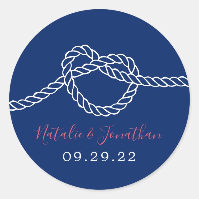 Tying the Knot Elegant Navy Blue Nautical Wedding Classic Round Sticker (Front)
