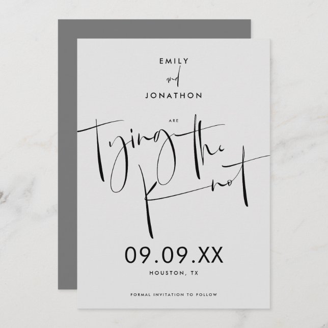 Tying the Knot Elegant Script Black Gray Save The Date (Front/Back)