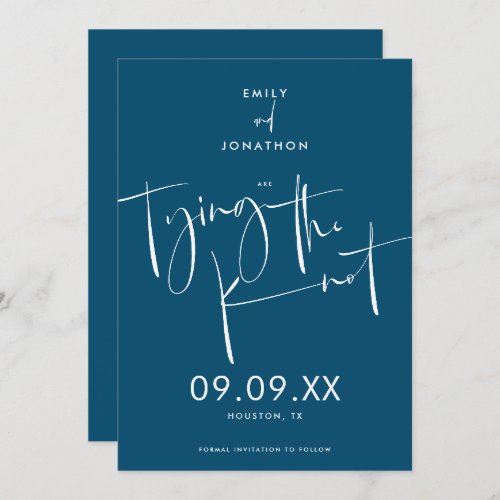 Tying the Knot Elegant Script White Turquoise Save The Date