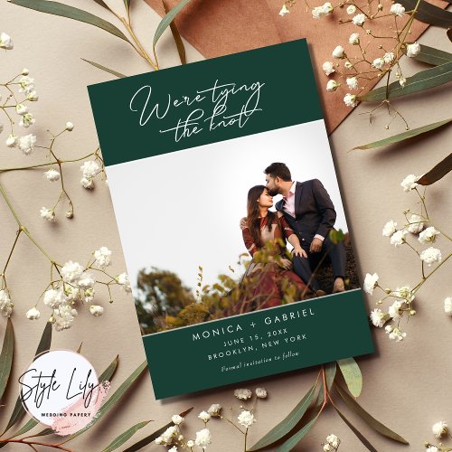 Tying the Knot Emerald Green Wedding Save the Date Announcement