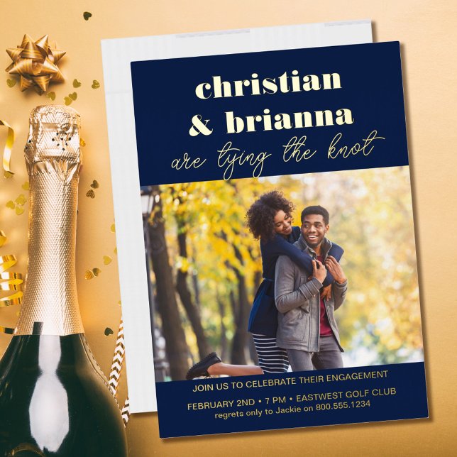 Tying the Knot Engagement Party Photo Gold Foil Invitation (Creator Uploaded)