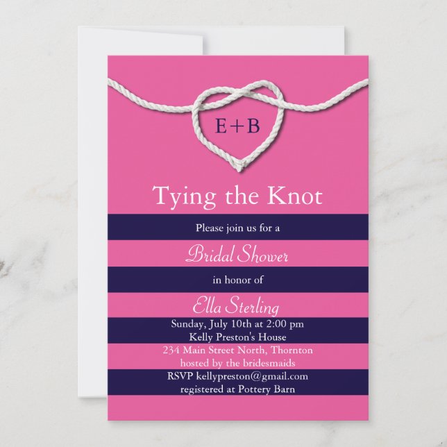 Tying the Knot Fuchsia & Navy Bridal Shower Invite (Front)