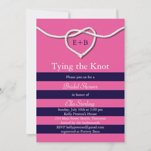 Tying the Knot Fuchsia  Navy Bridal Shower Invite