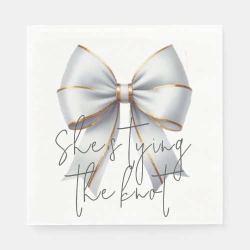 Tying the Knot Gold White Bow Bridal Shower Napkins