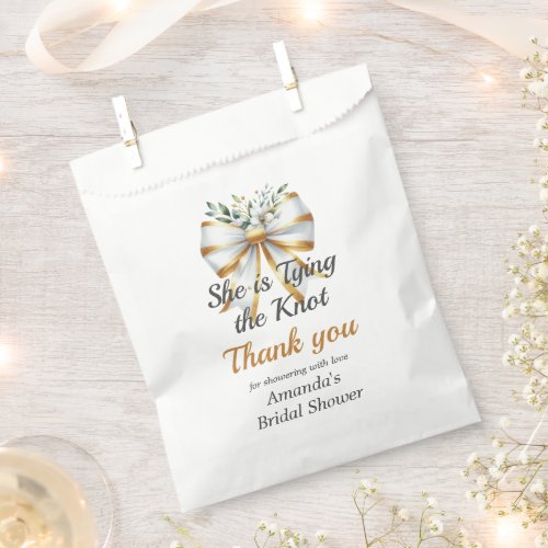 Tying the Knot Gold White Bow Floral Bridal Shower Favor Bag