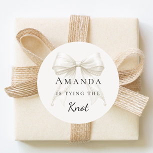 Tying the knot ivory bow pearls Bridal Shower Classic Round Sticker