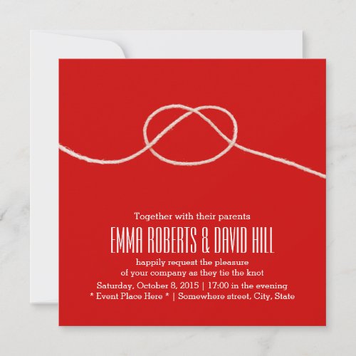 Simple Twine Knot Red Wedding Invitations 5.25" Square Invitation Card