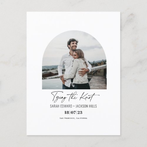 Tying the knot Modern arch photo save the date Announcement Postcard