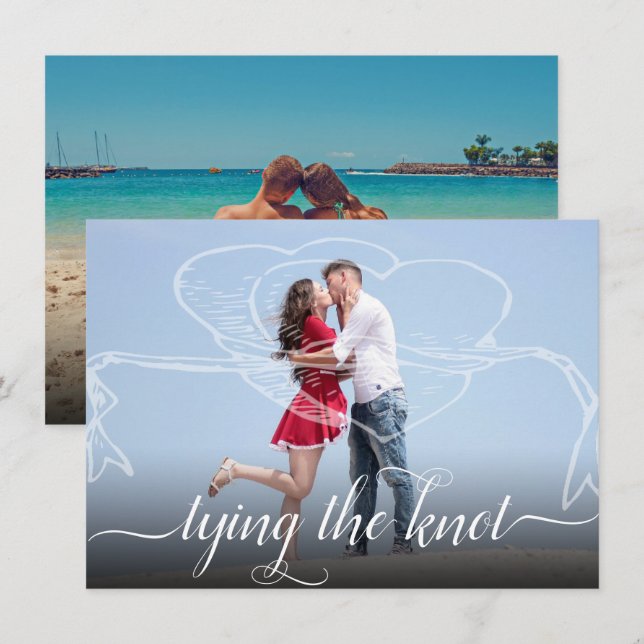 Tying the Knot | Modern Heart Ribbon Wedding Save The Date (Front/Back)