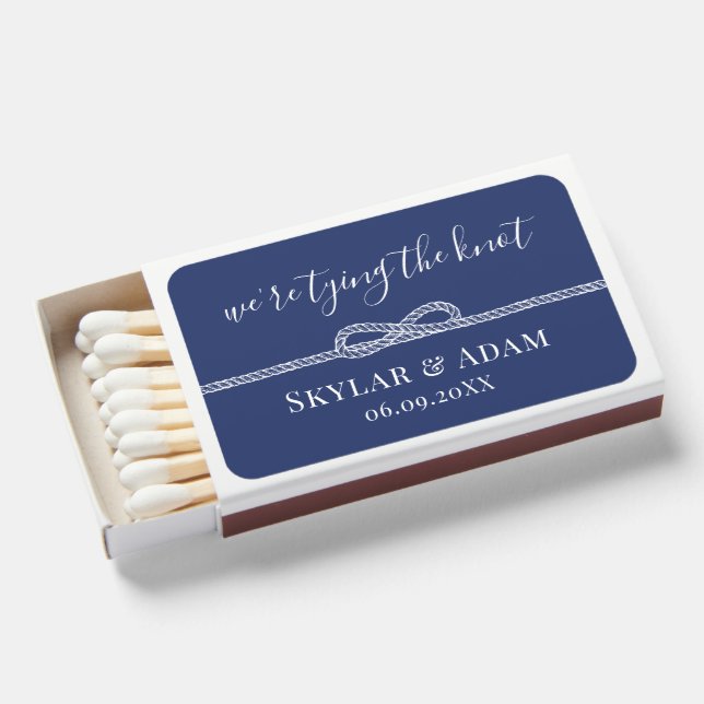 Tying the Knot Nautical Blue Wedding Favor Matchboxes (Front Open)