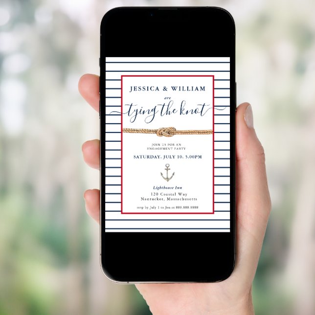 Tying the knot nautical Engagement party  Invitation (Front Digital)