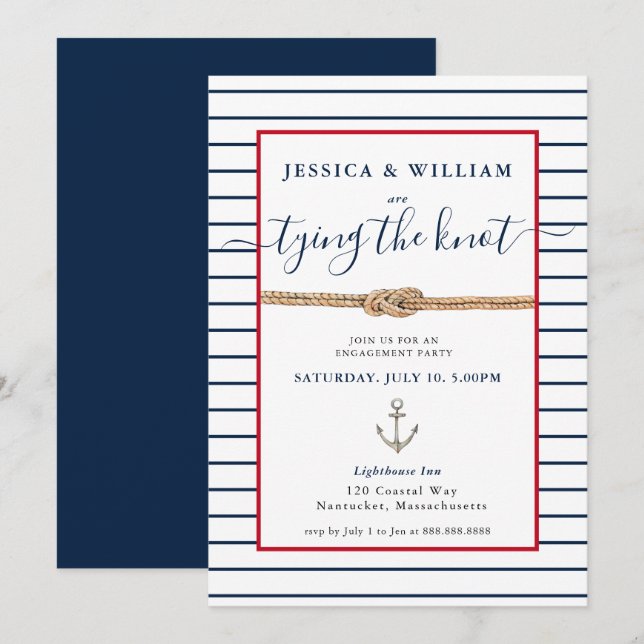 Tying the knot nautical Engagement party  Invitation (Front/Back)