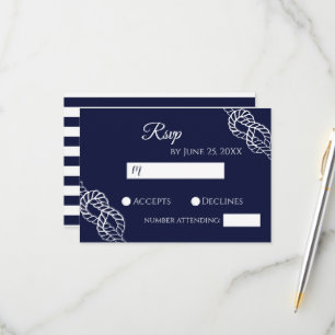 Tying The Knot Nautical Rope White & Navy Wedding RSVP Card