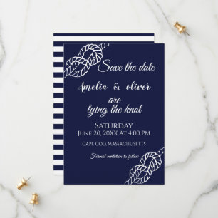 Tying The Knot Nautical Rope White & Navy Wedding Save The Date