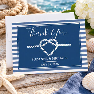 Tying the Knot Nautical Stripes Navy Blue Wedding  Thank You Card