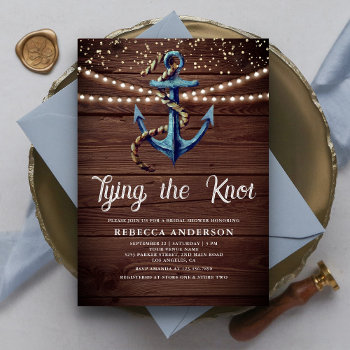 Tying The Knot Navy Blue Anchor Bridal Shower Invitation by ShabzDesigns at Zazzle