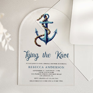 Tying the Knot Navy Blue Anchor Rope Bridal Shower Acrylic Invitations