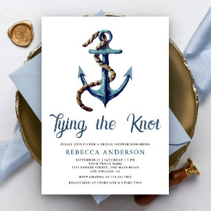 Tying the Knot Navy Blue Anchor Rope Bridal Shower Invitation