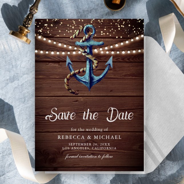 Tying the Knot Navy Blue Anchor Wedding Save The Date (Creator Uploaded)