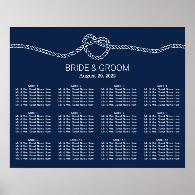 Tying the Knot Navy Blue Wedding Seating Chart (Front)