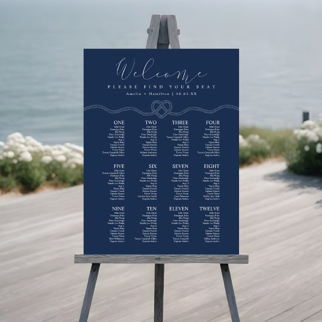 Tying the Knot Navy Nautical Wedding Seating Chart Foam Board (Modern Nautical Wedding Tying the Knot Navy White Foam Board)