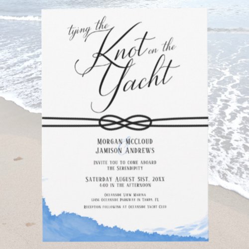 Tying the Knot on the Yacht Ocean Blue Watercolor  Invitation