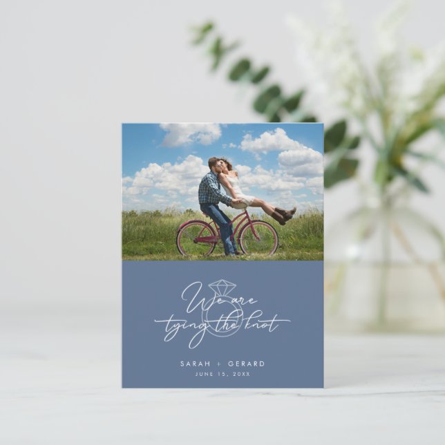 Tying the Knot Photo Wedding Budget Save the Date Announcement Postcard (Standing Front)