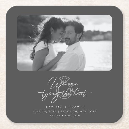 Tying the Knot Photo Wedding Save the Date Square Paper Coaster
