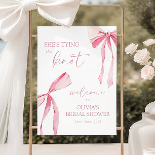 Tying the Knot Pink Bow Bridal Shower Welcome Sign