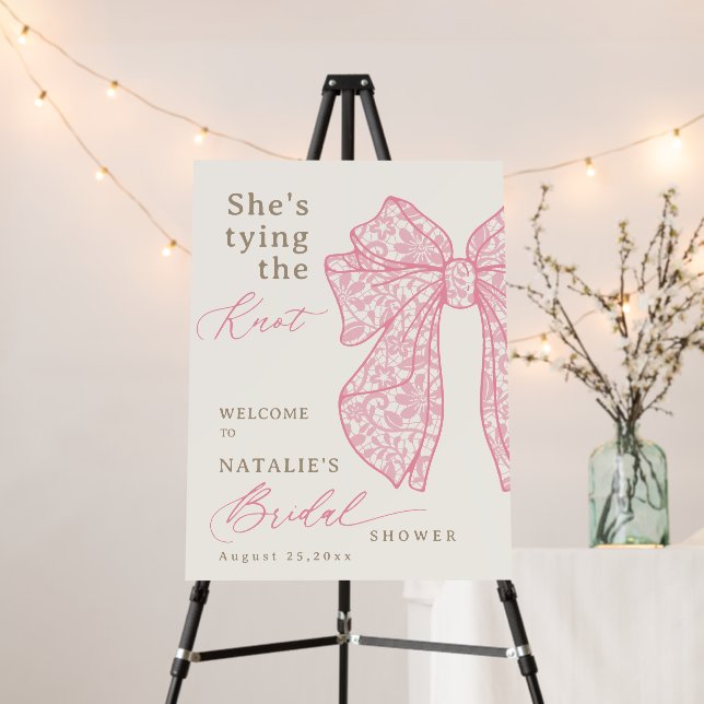 Tying the Knot Pink Bow Bridal Shower Welcome Sign (In Situ (Stand))