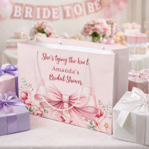 Tying the knot pink bow floral Bridal Shower Large Gift Bag