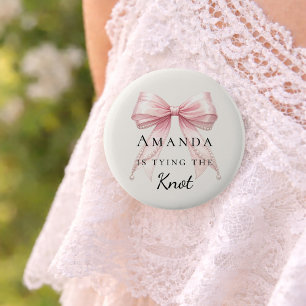 Tying the knot pink bow ivory pearls Bachelorette Button