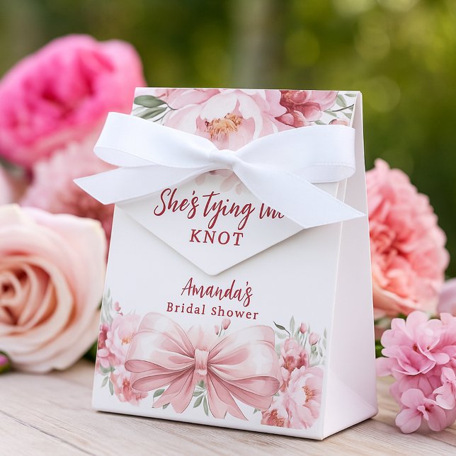 Tying the knot pink florals bow Bridal Shower Favor Boxes (Creator Uploaded)
