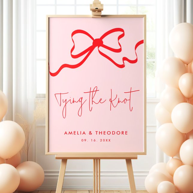 Tying the Knot Pink Red Bow Modern Wedding Foam Board (Creator Uploaded)