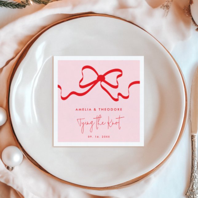 Tying the Knot Pink Red Bow Modern Wedding Napkins (Creator Uploaded)