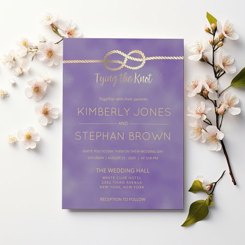 Tying the Knot Quote Mod Lavender GoId Wedding Invitation