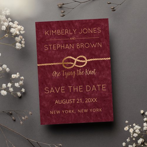 Tying the Knot Quote Mode Burgundy Gold  Save The Date