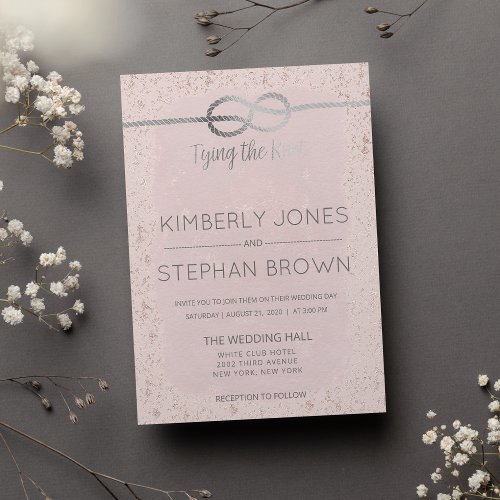 Tying the Knot Quote Pink silver Glitter Wedding I Invitation
