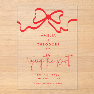 Tying the Knot Red Bow Save the Date Wedding