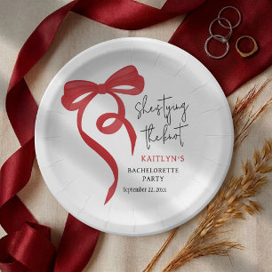 Tying the Knot Red Coquette Bow Bachelorette Party Paper Plates