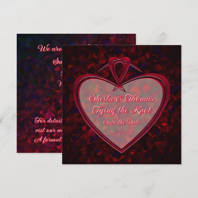 Tying the Knot Red Heart Rose Petals Save The Date (Front/Back)