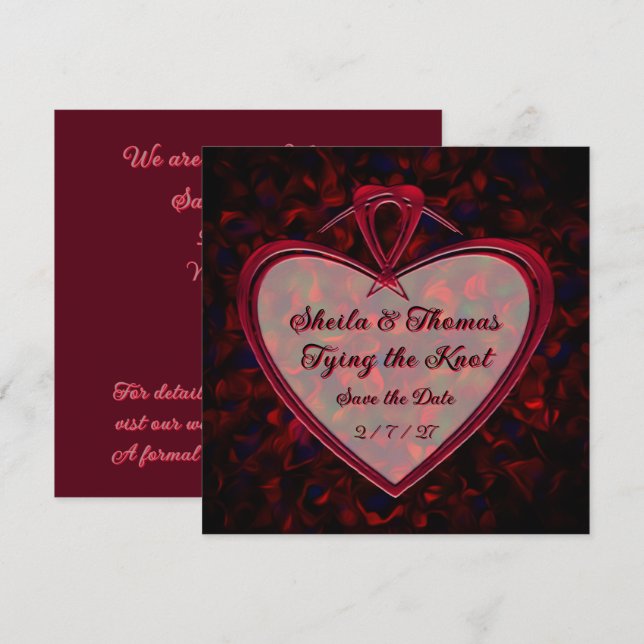 Tying the Knot Red Heart Rose Petals Save The Date (Front/Back)