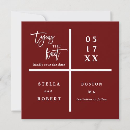 Tying the Knot  Red Modern Wedding Photo Save The Date