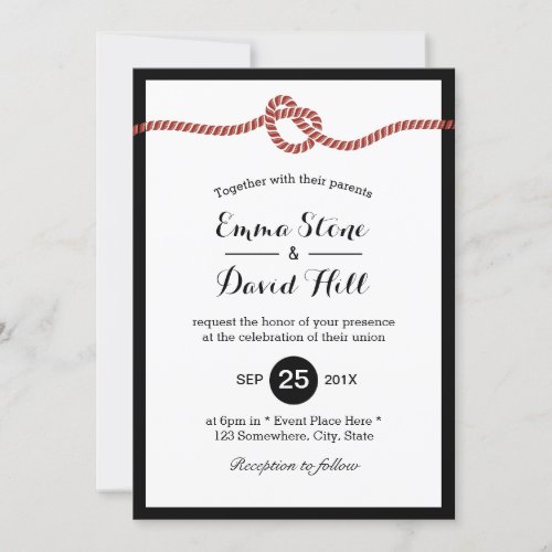 Tying the Knot Red Rope Heart Simple Wedding Invitation