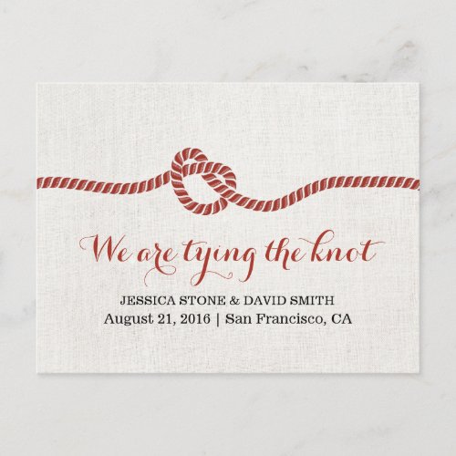 Tying the Knot Red Rope Save the Date Wedding Announcement Postcard