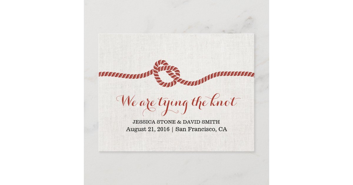 Tying the Knot Red Rope Save the Date Wedding Announcement Postcard ...